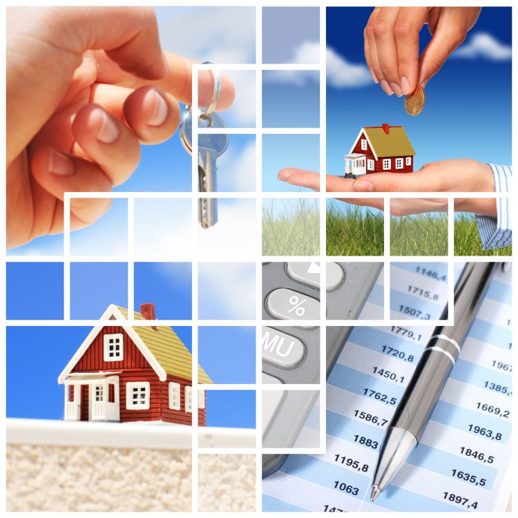 Invest in real estate concept. Collage.